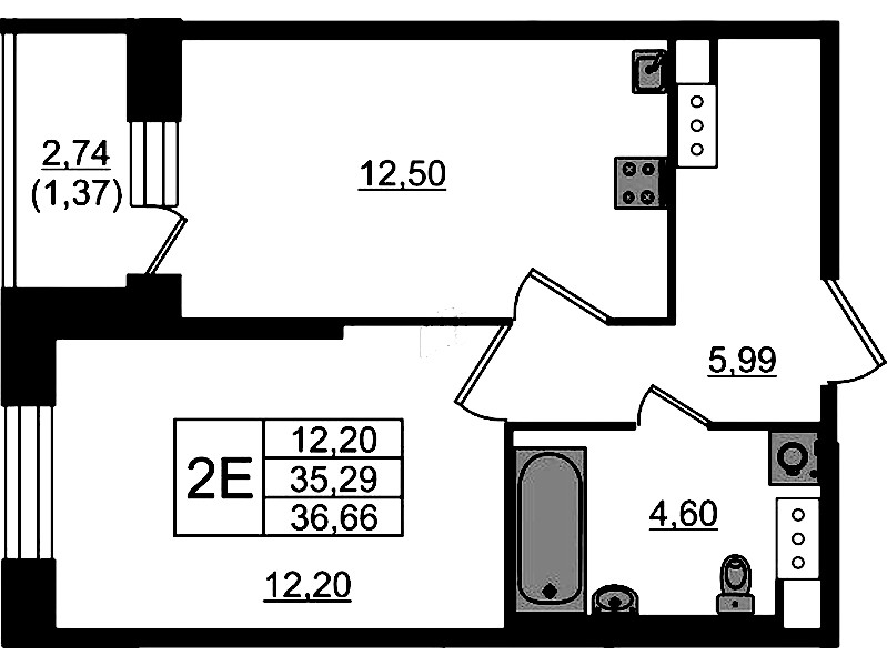 1-комнатная квартира 36.66 м², 2/23 эт., ЖК «Живи! В Рыбацком»